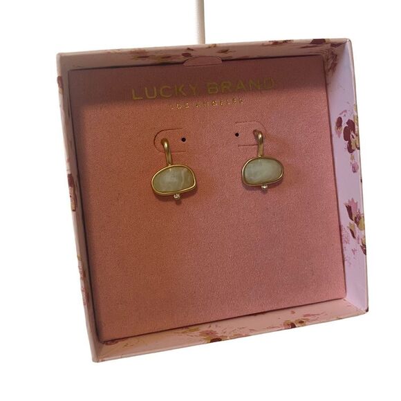 Lucky Brand Light Sea Foam Green(pearly) & Matte Gold Toned Oval Drop Earrings. - Picture 2 of 10